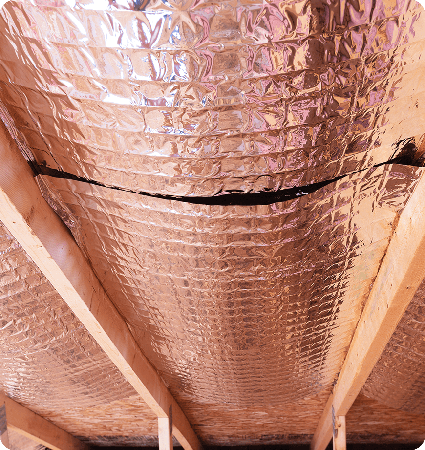 Radiant barrier attic insulation installation in Silverton, OR, during construction.